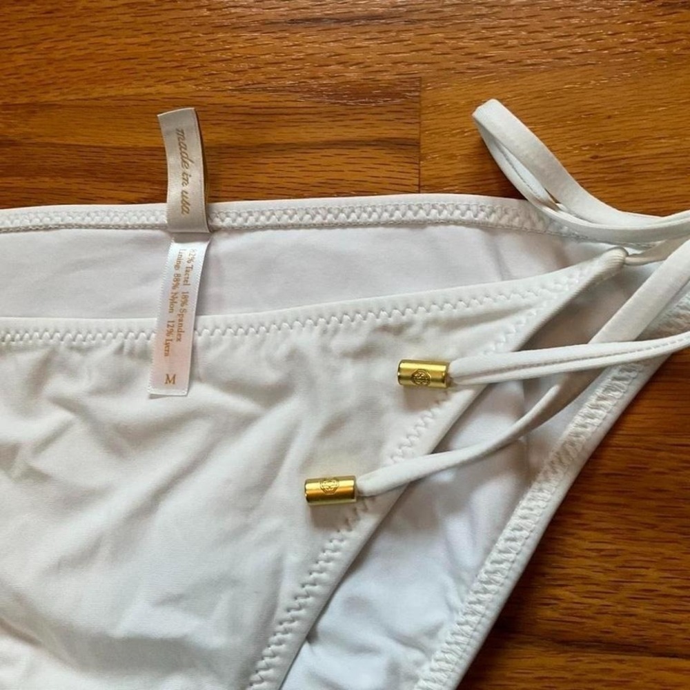 Helen Jon Preppy White + Gold Low Rise String Bikini Bottom Size Medium - Picture 4 of 5